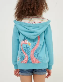 FatFace Flamingo Sweat Zip Through Hoodie Aqua Blue Online