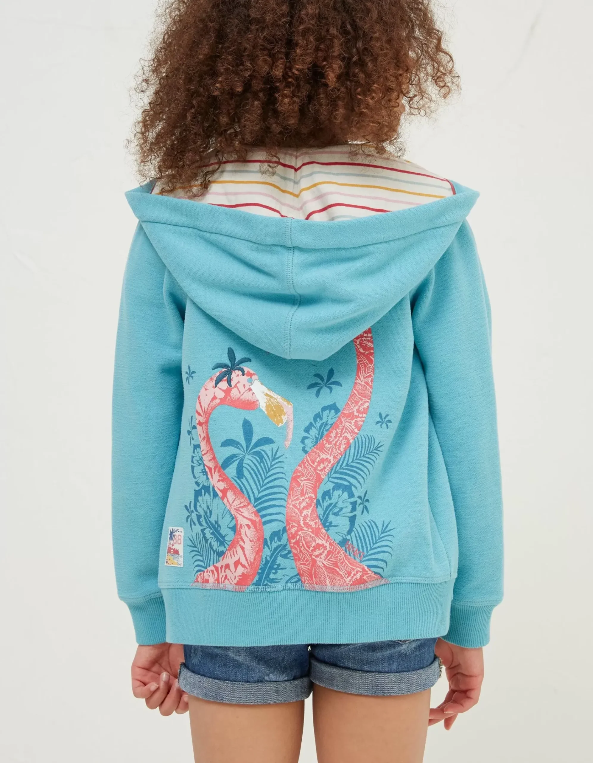 FatFace Flamingo Sweat Zip Through Hoodie Aqua Blue Online