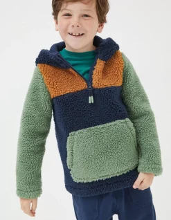 FatFace Fleece Block Hoodie Navy Outlet