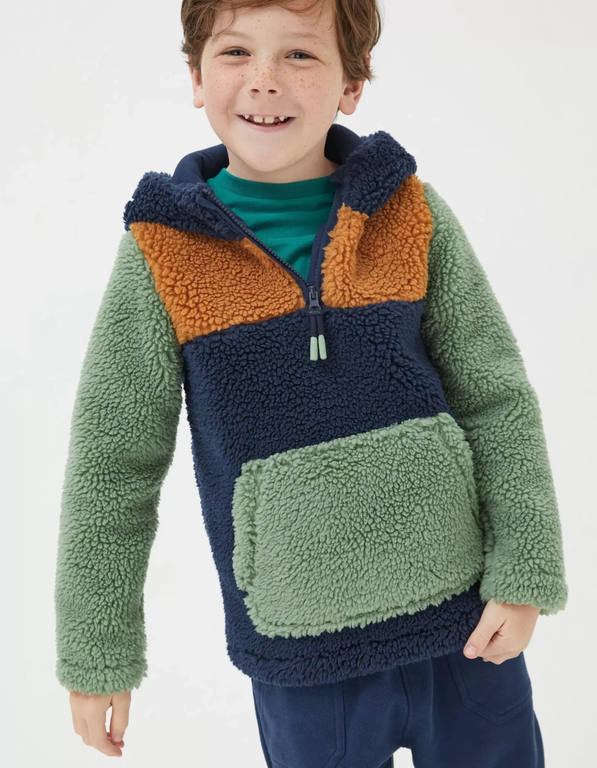 FatFace Fleece Block Hoodie Navy Outlet