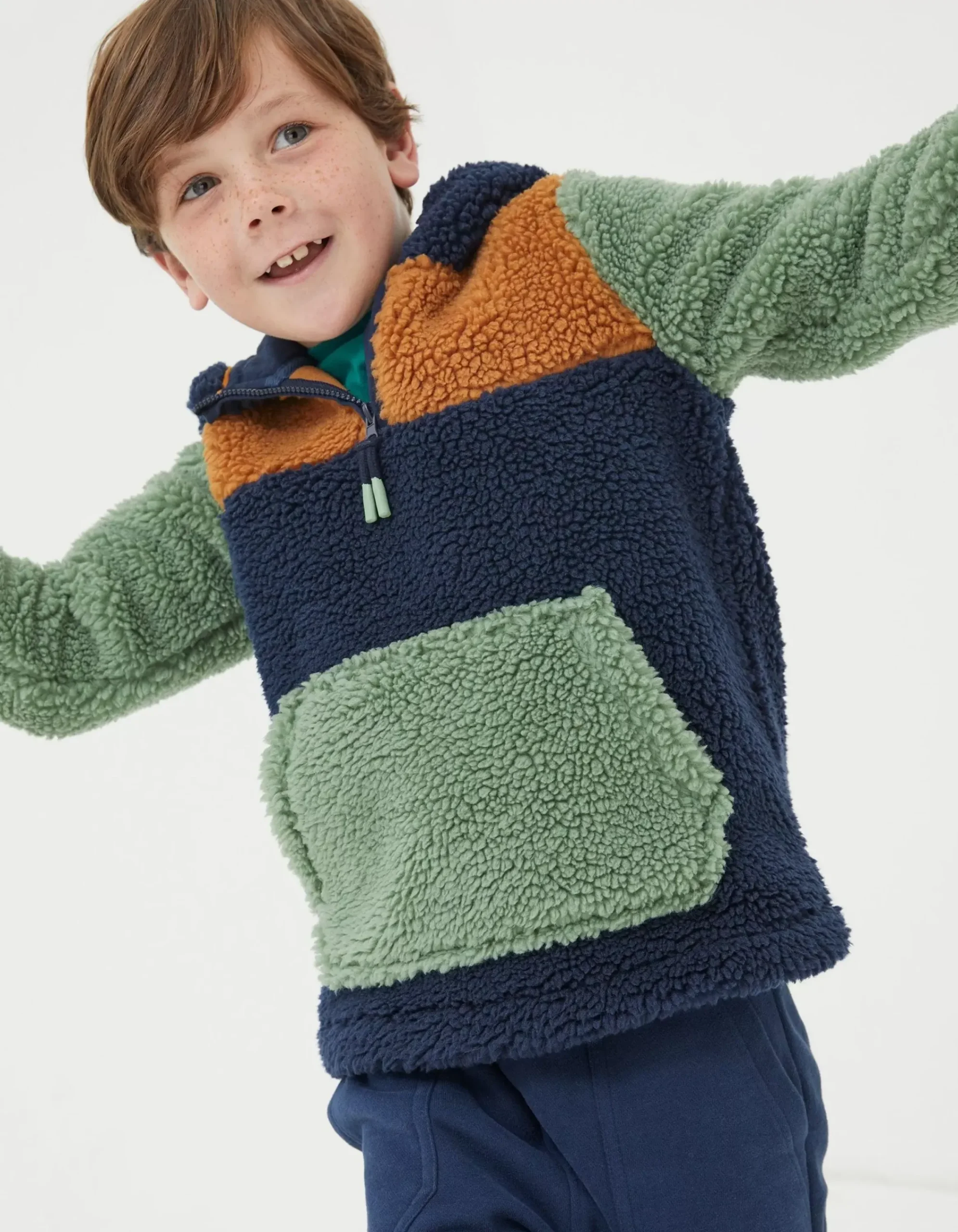 FatFace Fleece Block Hoodie Navy Outlet