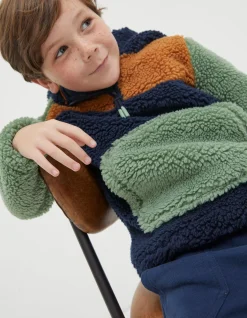 FatFace Fleece Block Hoodie Navy Outlet
