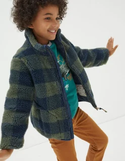 FatFace Fleece Check Jacket Green