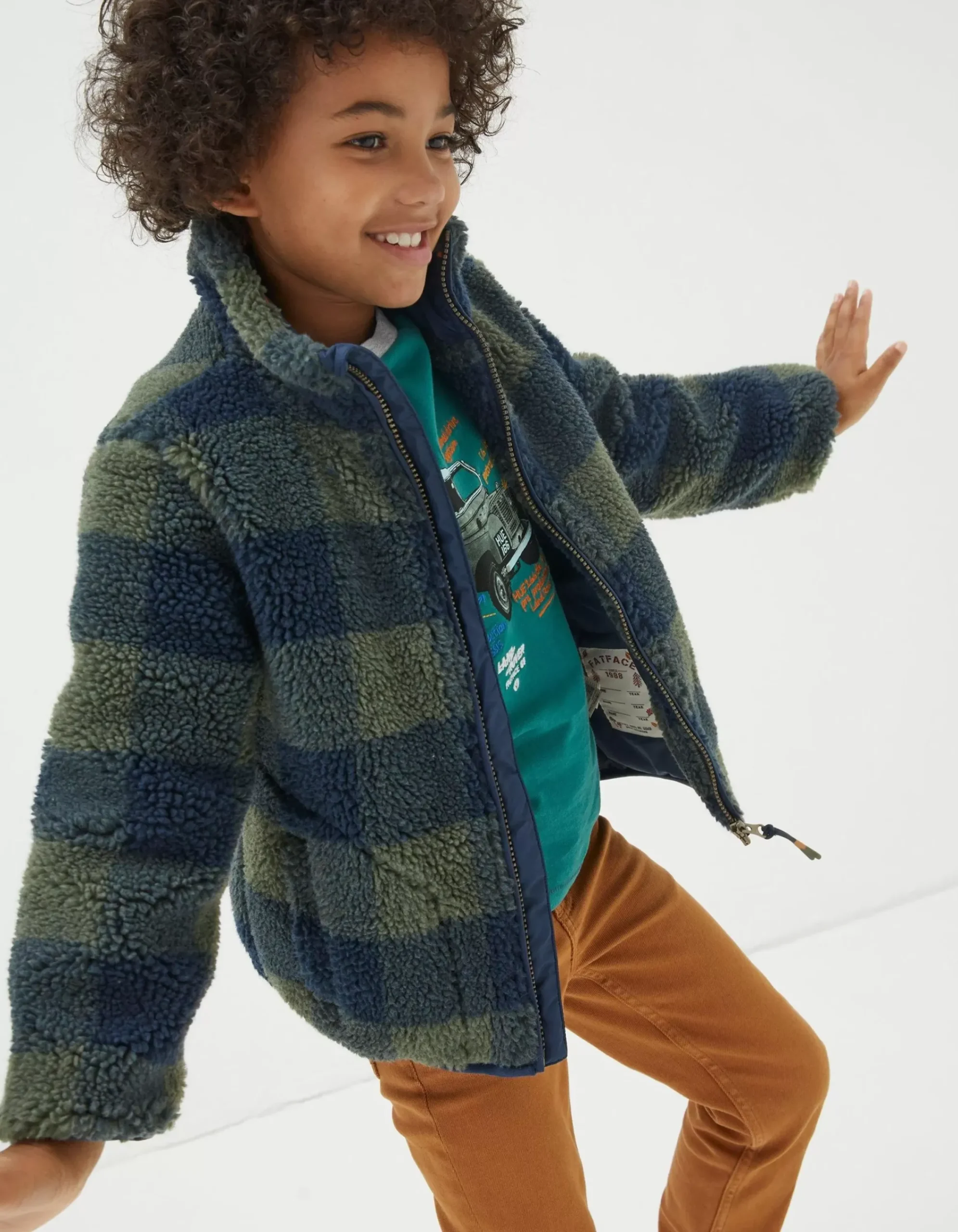 FatFace Fleece Check Jacket Green