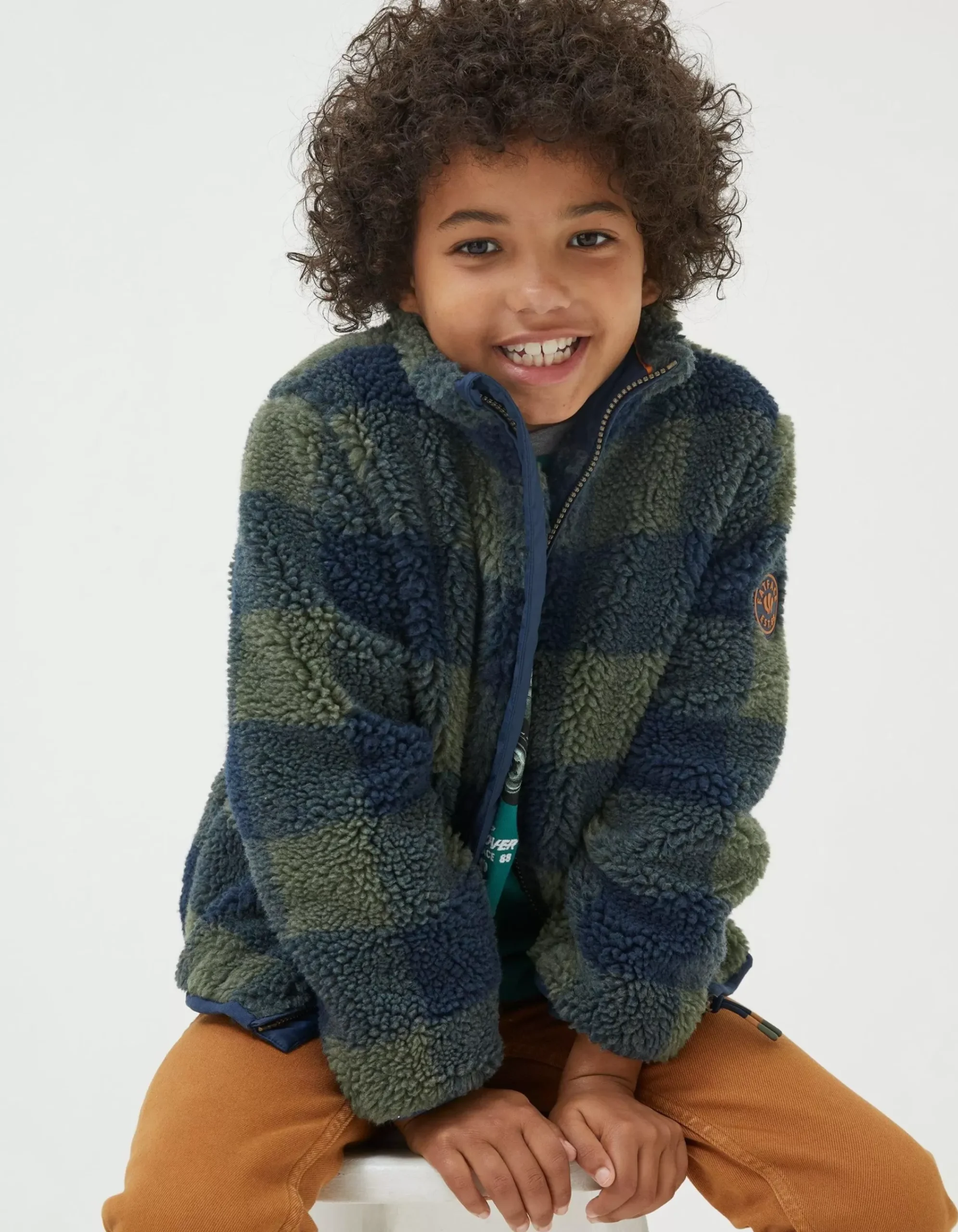 FatFace Fleece Check Jacket Green