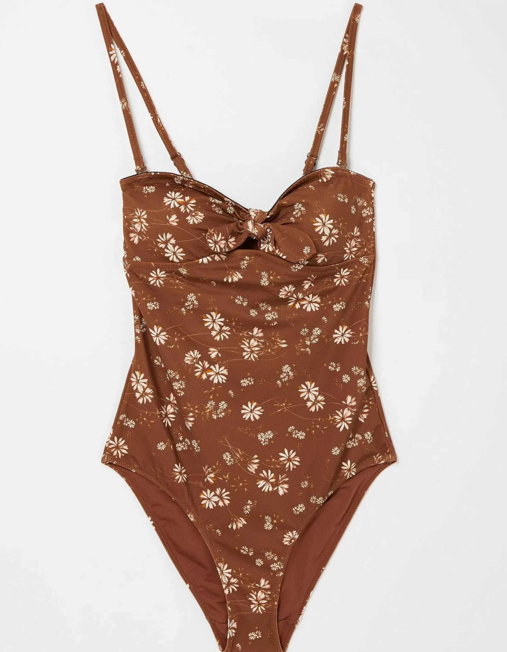 FatFace Floating Daisy Swimsuit Dark Brown Clearance