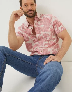 FatFace Floral Block Print Shirt Dusky Pink Clearance
