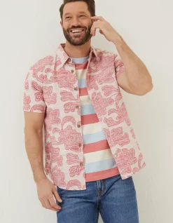 FatFace Floral Block Print Shirt Dusky Pink Clearance