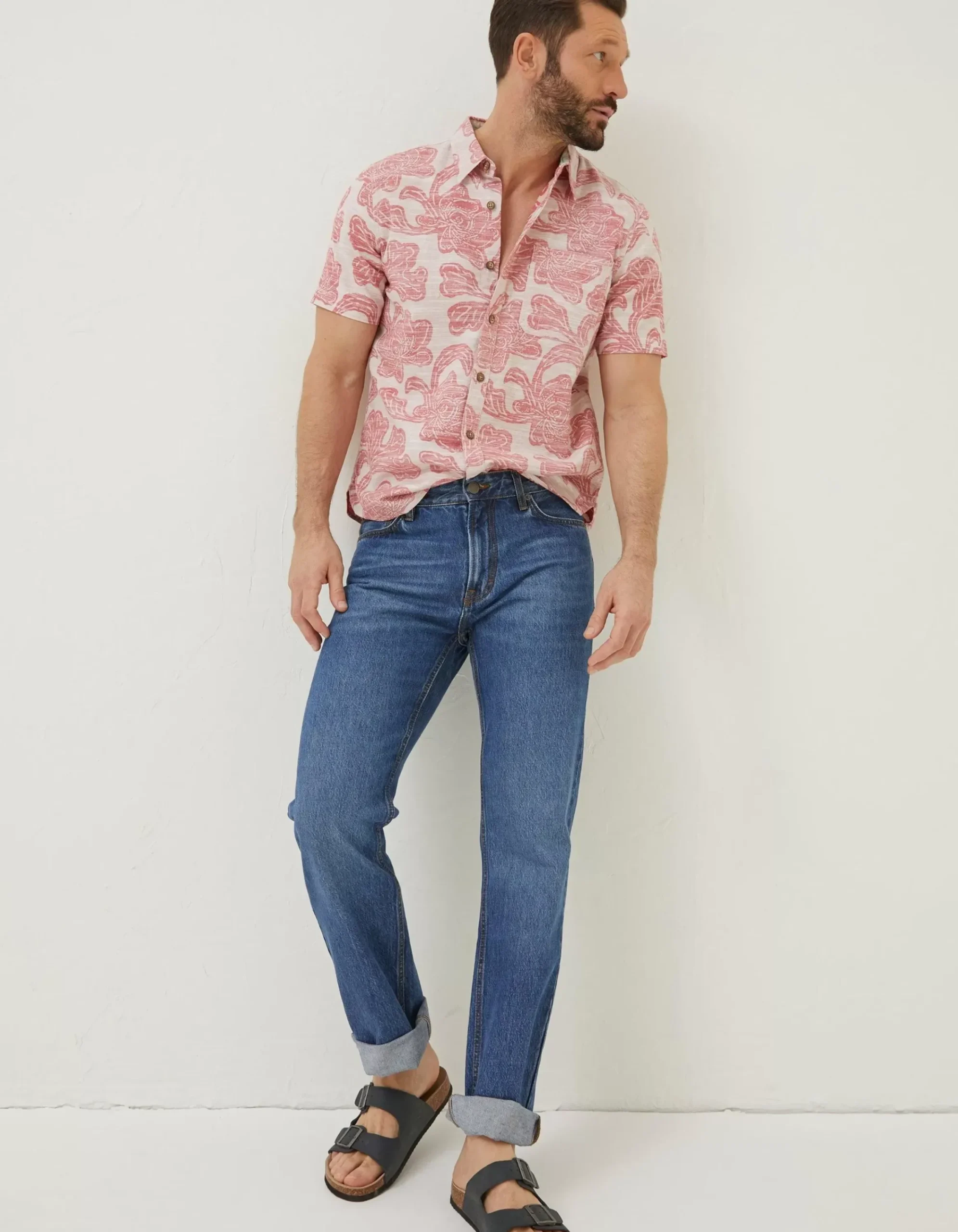 FatFace Floral Block Print Shirt Dusky Pink Clearance