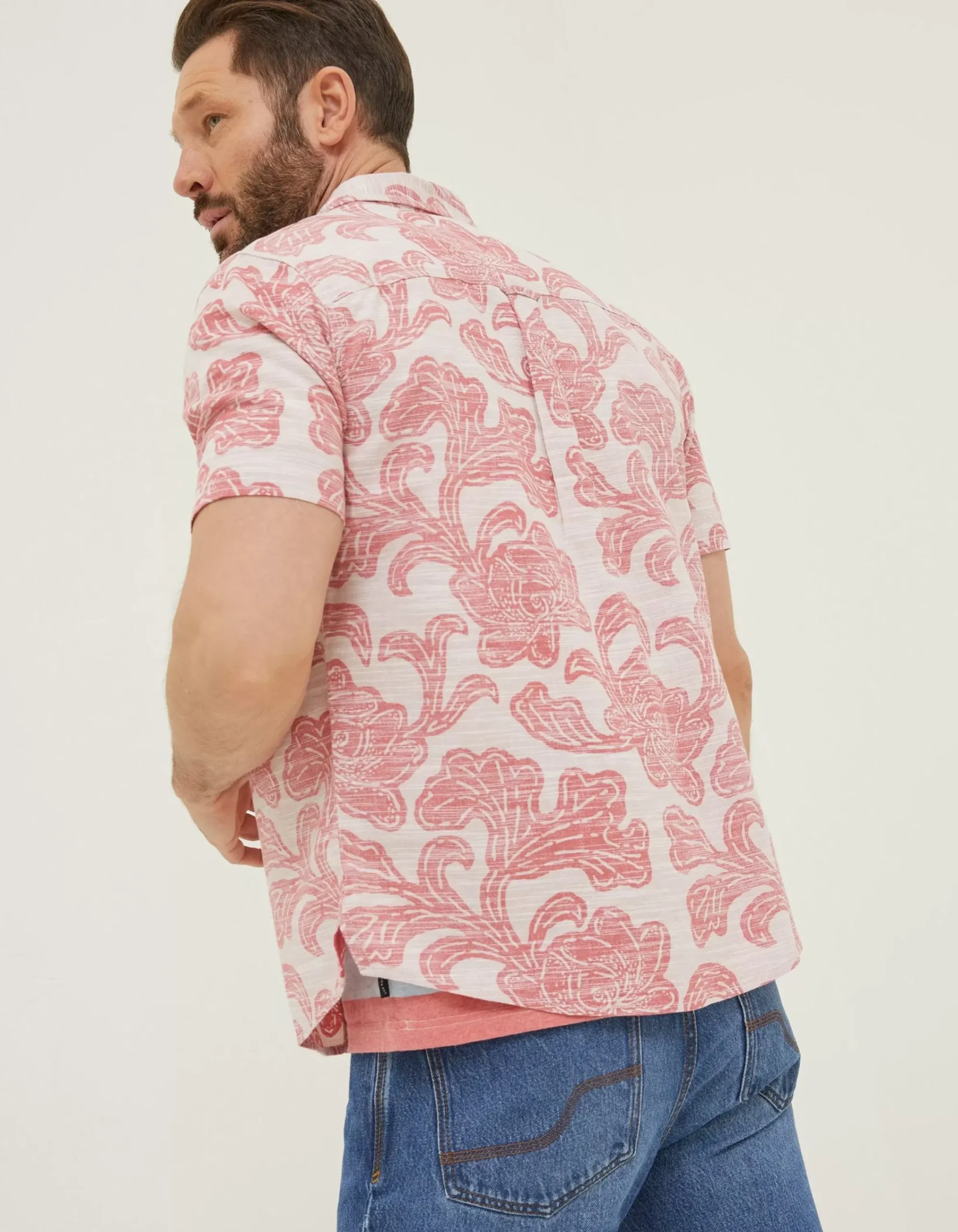 FatFace Floral Block Print Shirt Dusky Pink Clearance