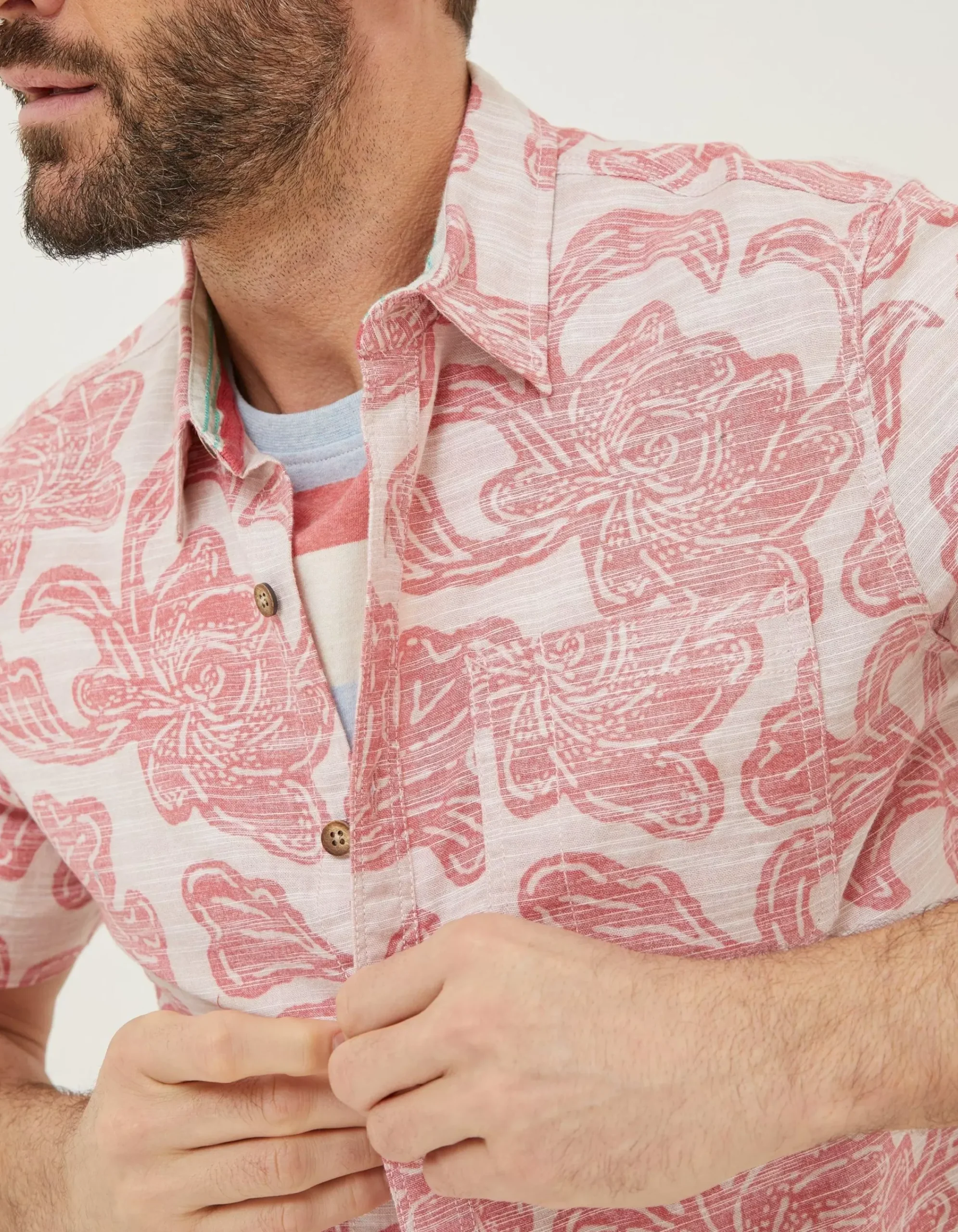 FatFace Floral Block Print Shirt Dusky Pink Clearance