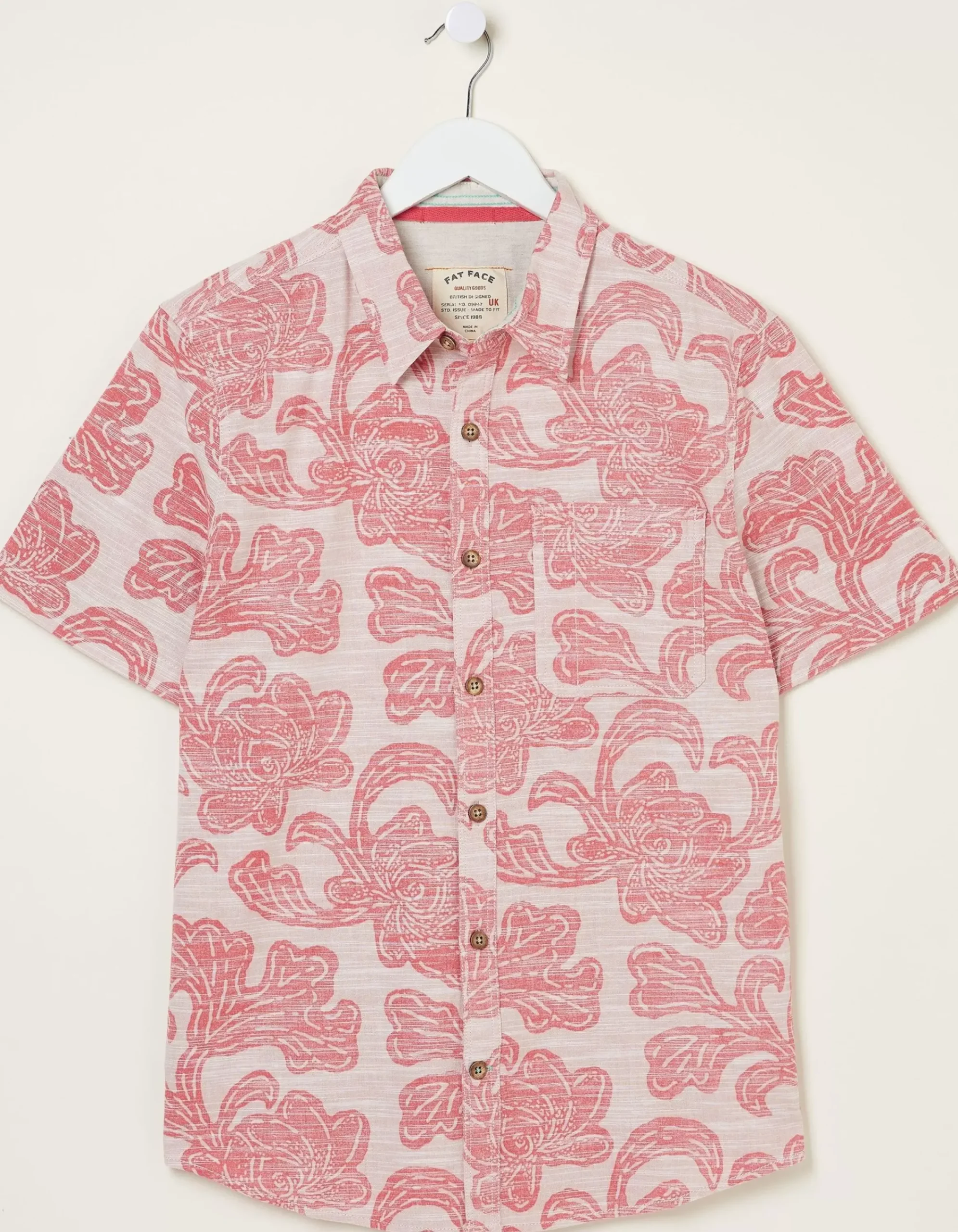 FatFace Floral Block Print Shirt Dusky Pink Clearance