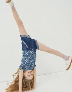 FatFace Floral Embroidered Denim Shorts Denim Blue Outlet