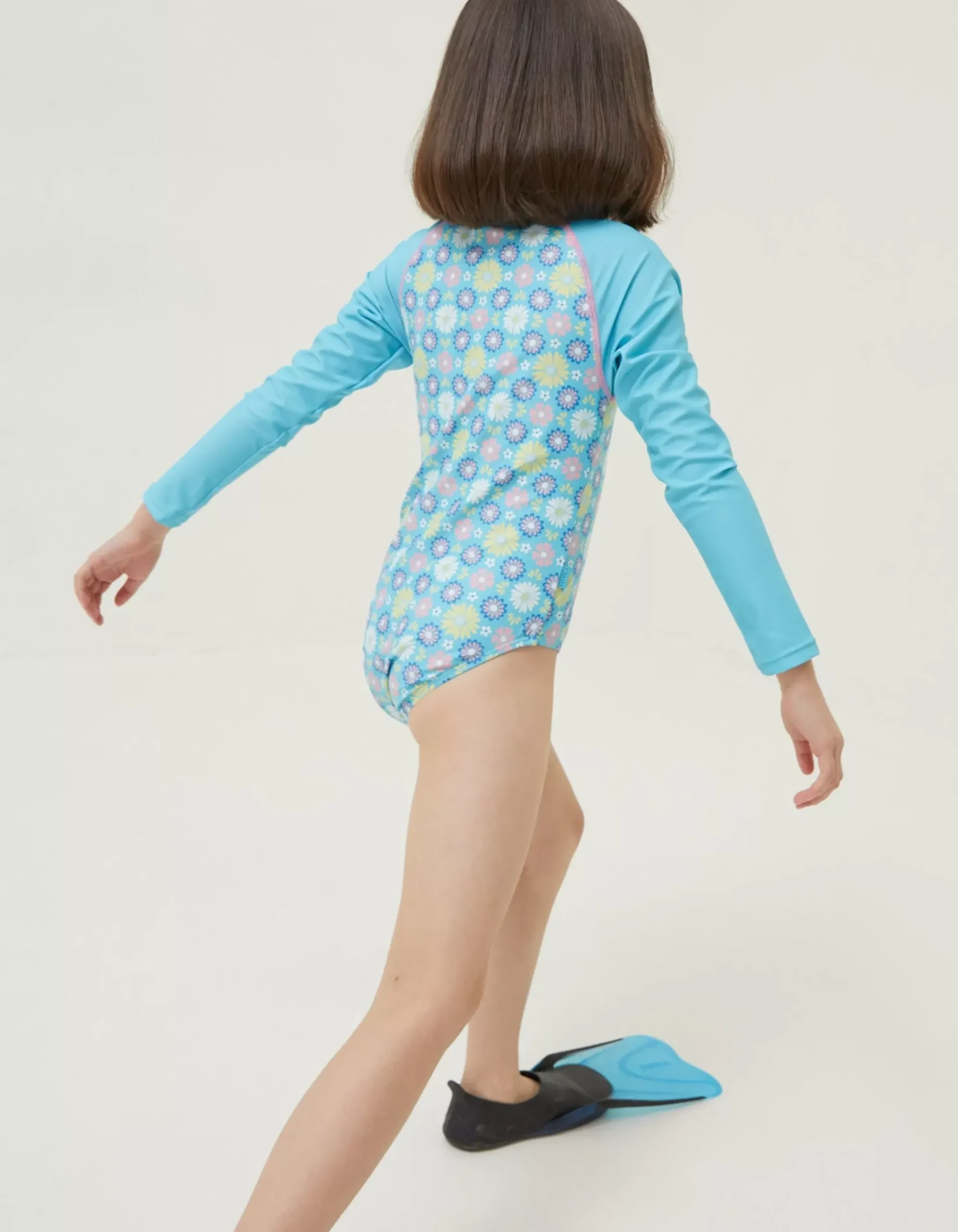 FatFace Floral Long Sleeve Swimsuit Sage Green Clearance