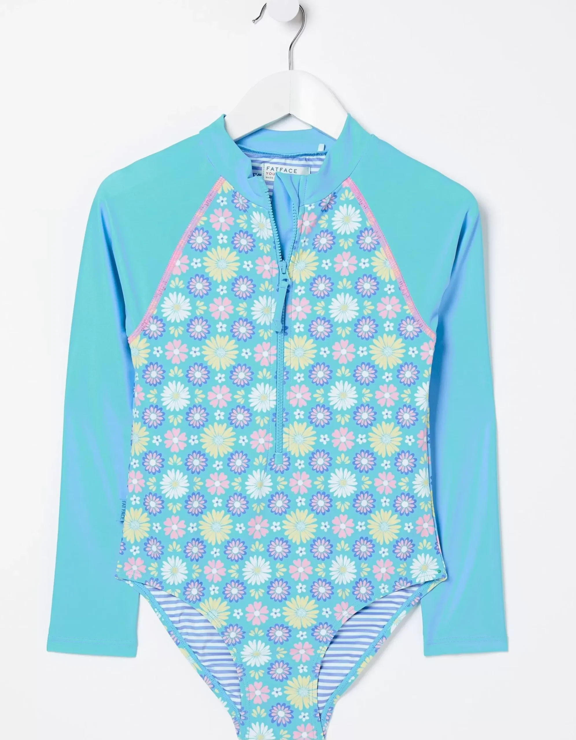 FatFace Floral Long Sleeve Swimsuit Sage Green Clearance