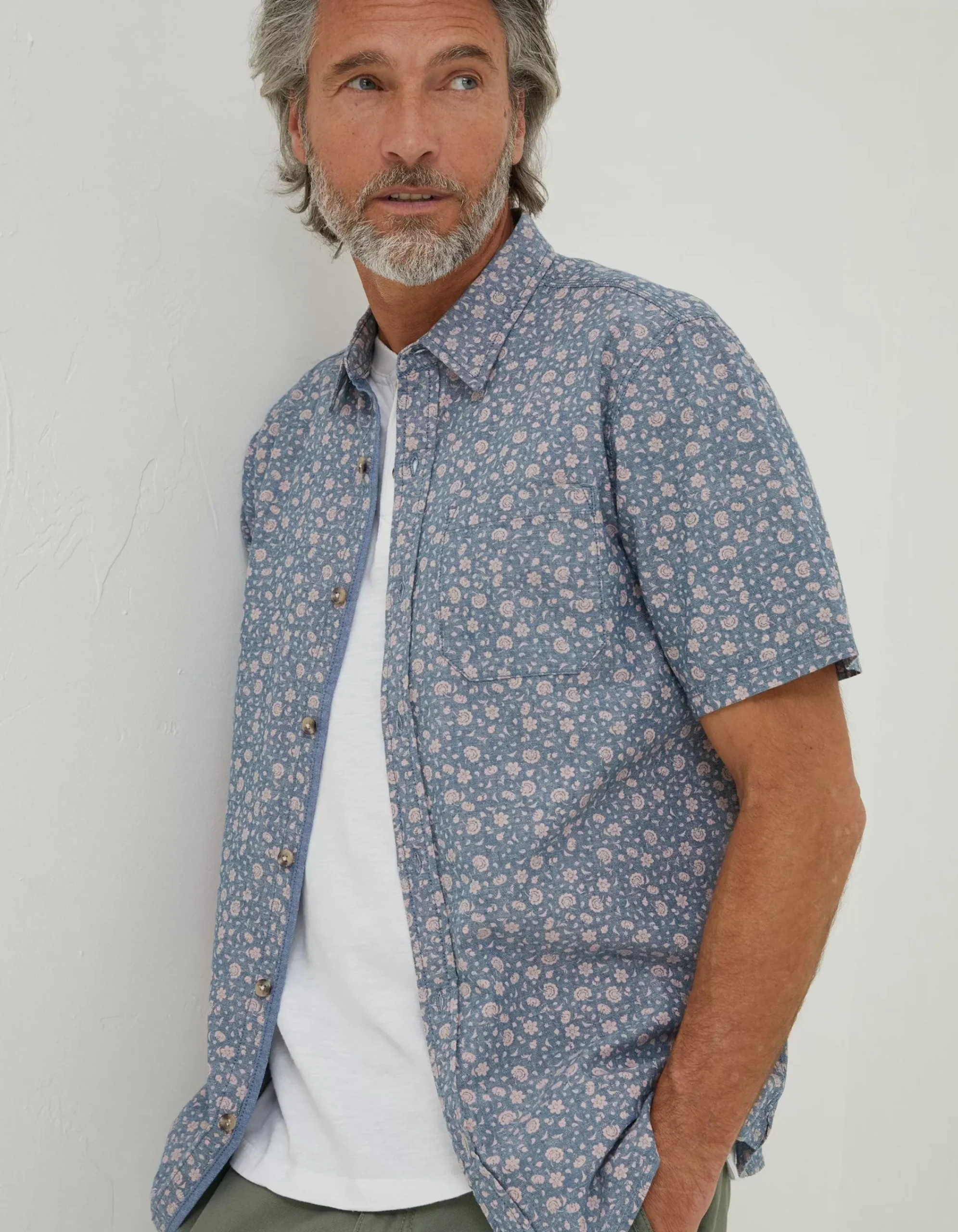 FatFace Floral Print Shirt Dusky Pink Clearance
