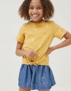 FatFace Floral Stripe Jersey T-Shirt Golden Yellow