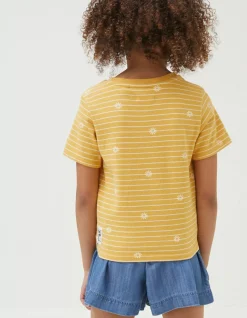 FatFace Floral Stripe Jersey T-Shirt Golden Yellow