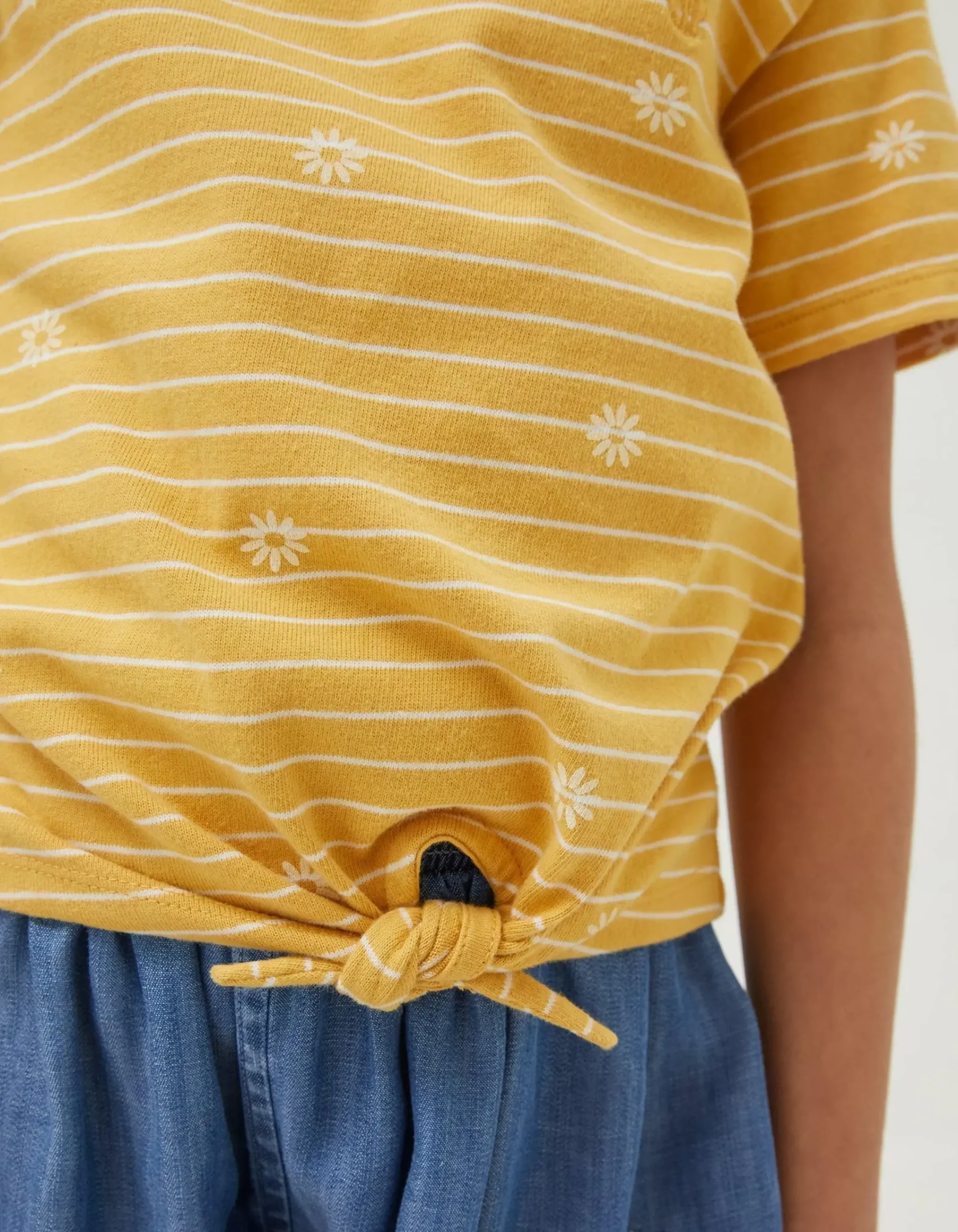 FatFace Floral Stripe Jersey T-Shirt Golden Yellow