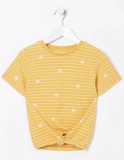 FatFace Floral Stripe Jersey T-Shirt Golden Yellow