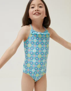 FatFace Floral Swimsuit Sage Green
