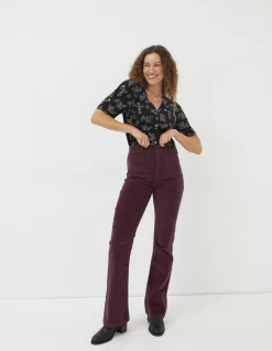 FatFace Fly Flare Corduroy Trousers Purple Discount