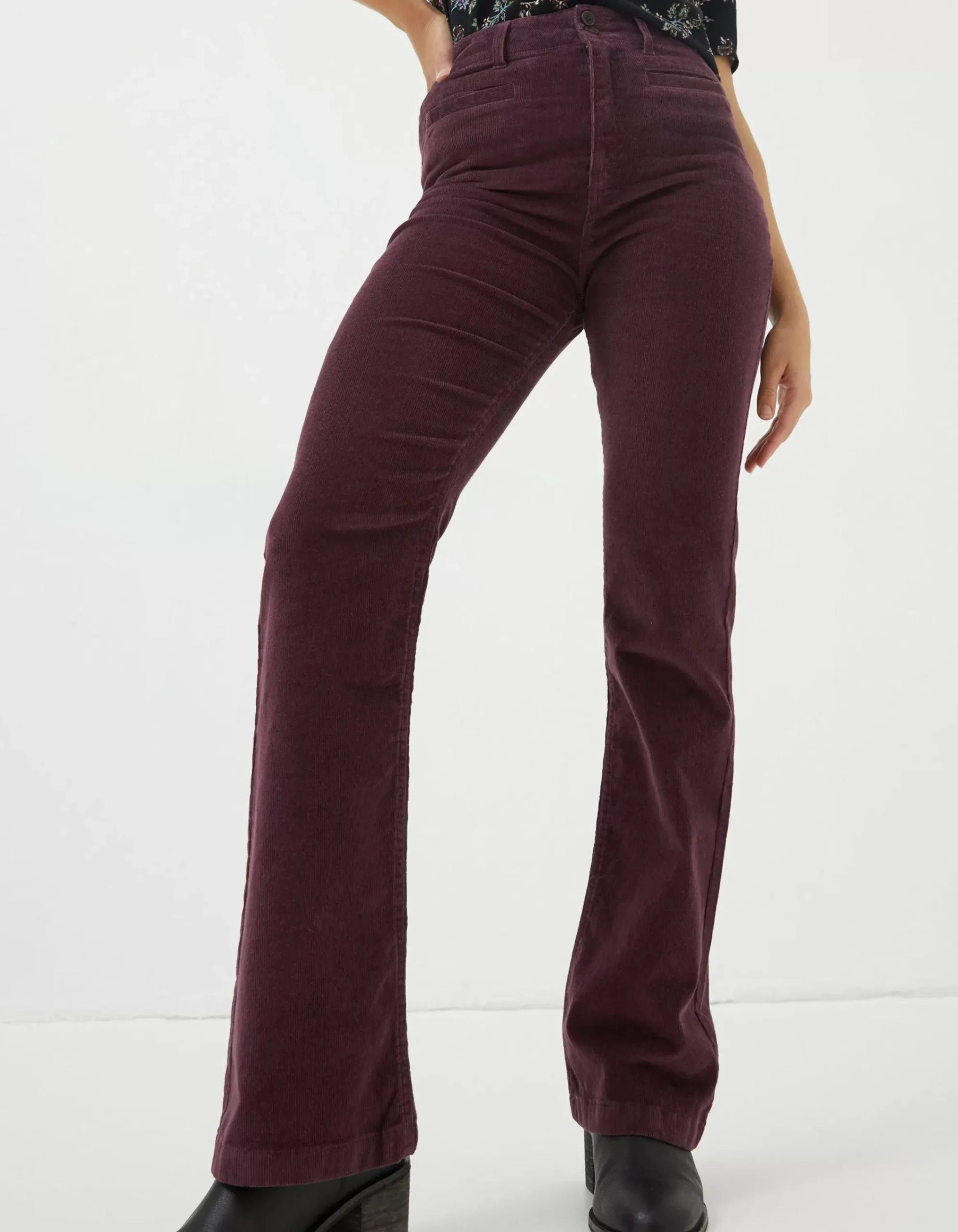 FatFace Fly Flare Corduroy Trousers Purple Discount