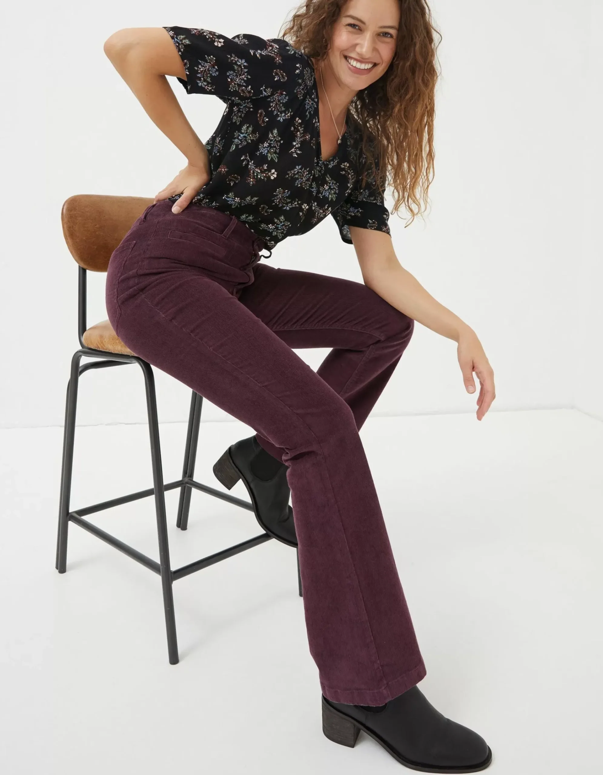 FatFace Fly Flare Corduroy Trousers Purple Discount