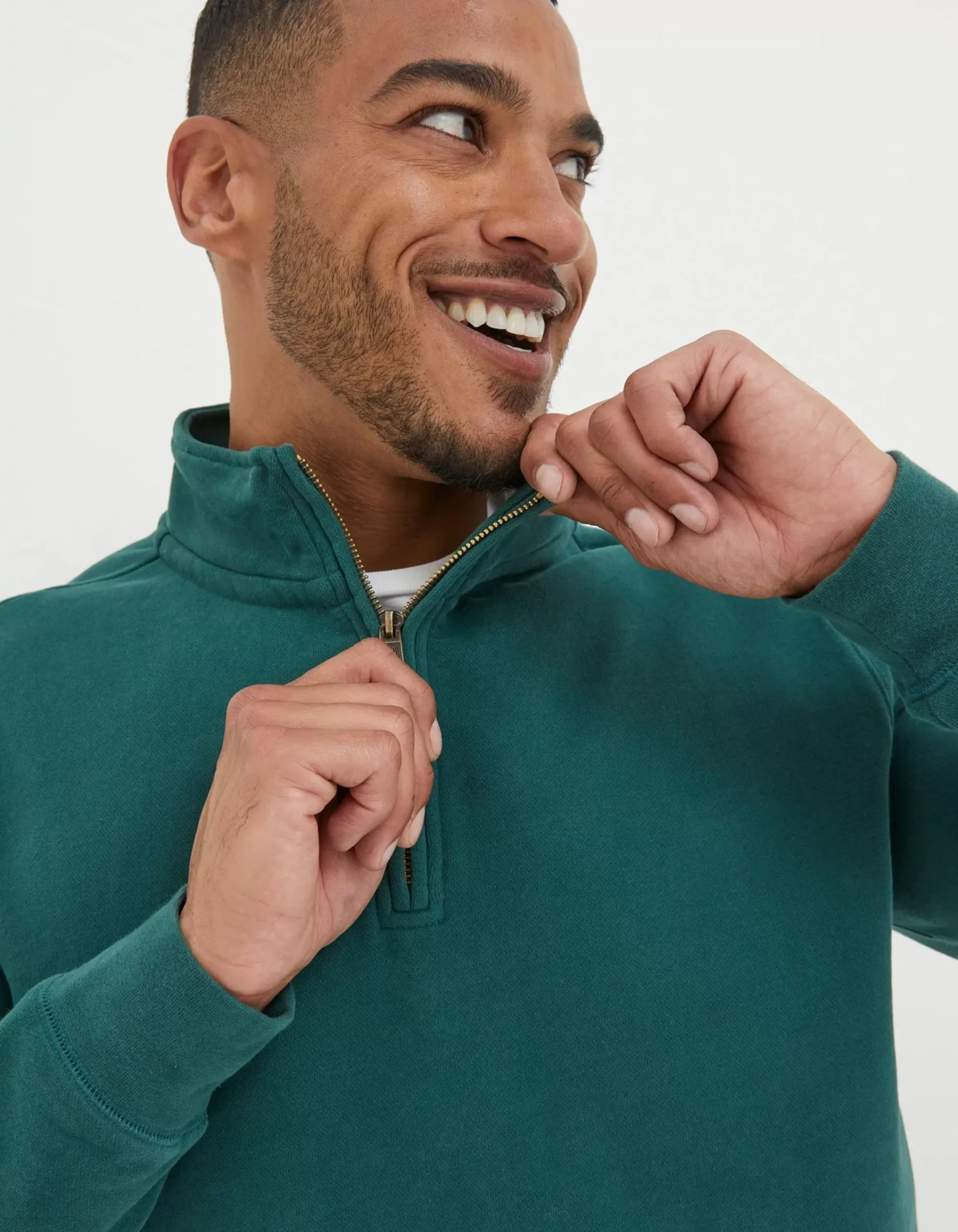 FatFace Fowey Half Neck Sweatshirt Jade Green Sale