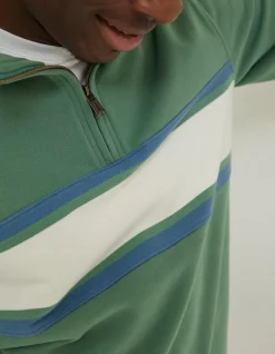 FatFace Fowey Stripe Half Neck Sweatshirt Green