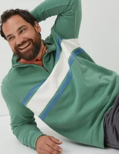 FatFace Fowey Stripe Half Neck Sweatshirt Green