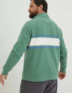FatFace Fowey Stripe Half Neck Sweatshirt Green