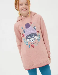 FatFace Fox Longline Sweat Hoodie Pink Sale