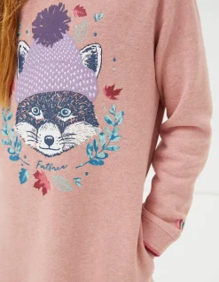 FatFace Fox Longline Sweat Hoodie Pink Sale
