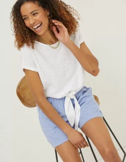 FatFace Fran Broderie Tie Front Top White Hot
