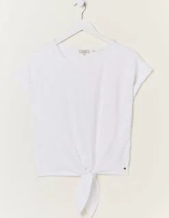FatFace Fran Broderie Tie Front Top White Hot