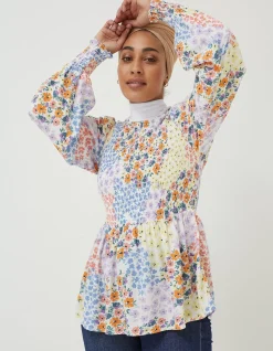 FatFace Fran Meadow Patch Shirred Top Ivory Discount