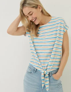 FatFace Fran Stripe Tie Front Top Multi Colour