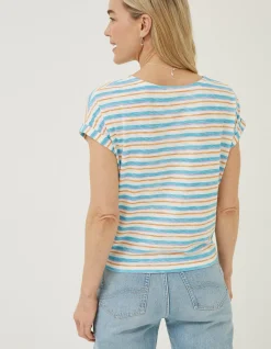 FatFace Fran Stripe Tie Front Top Multi Colour