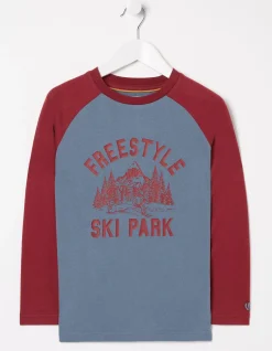 FatFace Freestyle Ski Raglan T-Shirt Burgundy