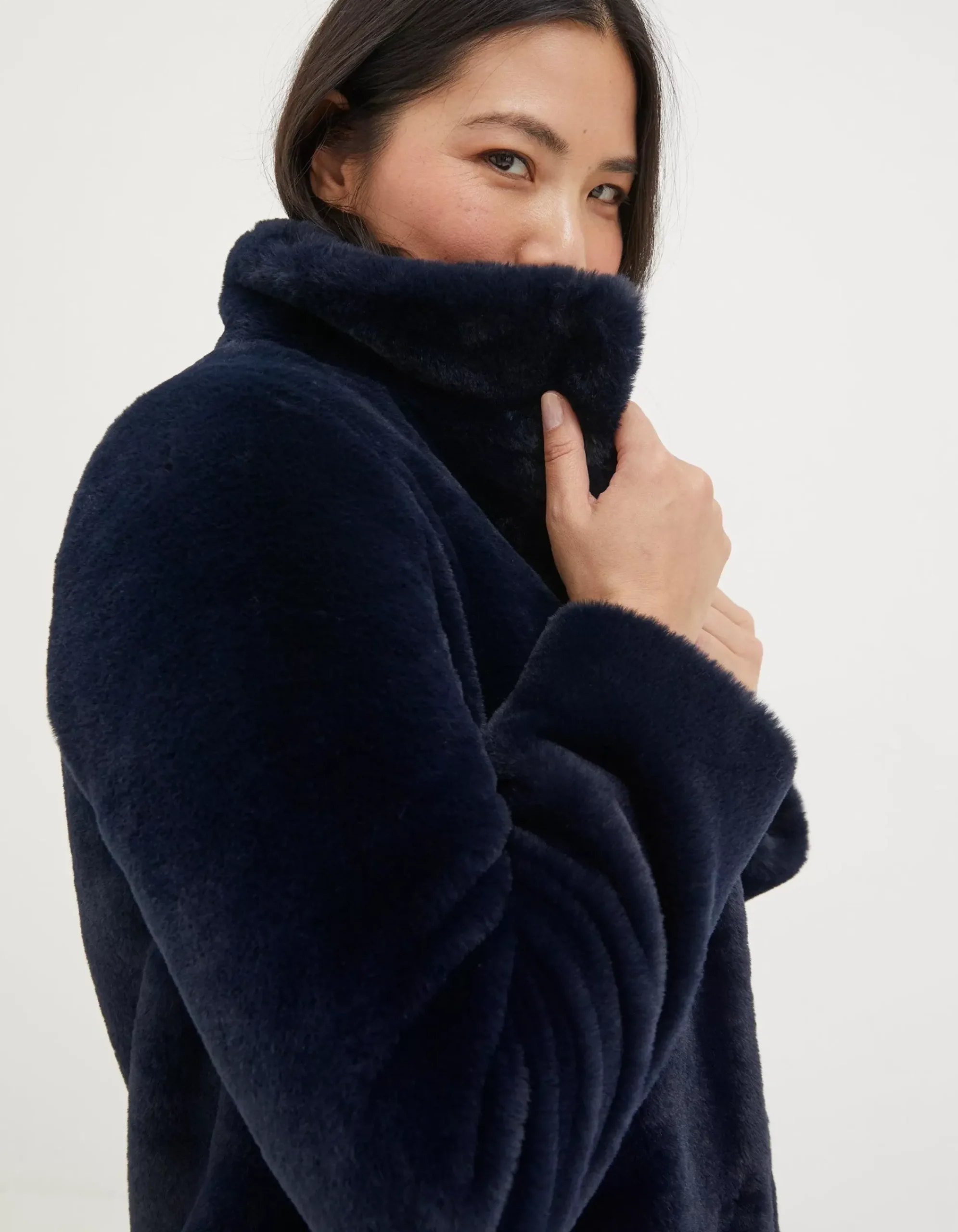FatFace Freya Faux Fur Long Coat Navy Hot