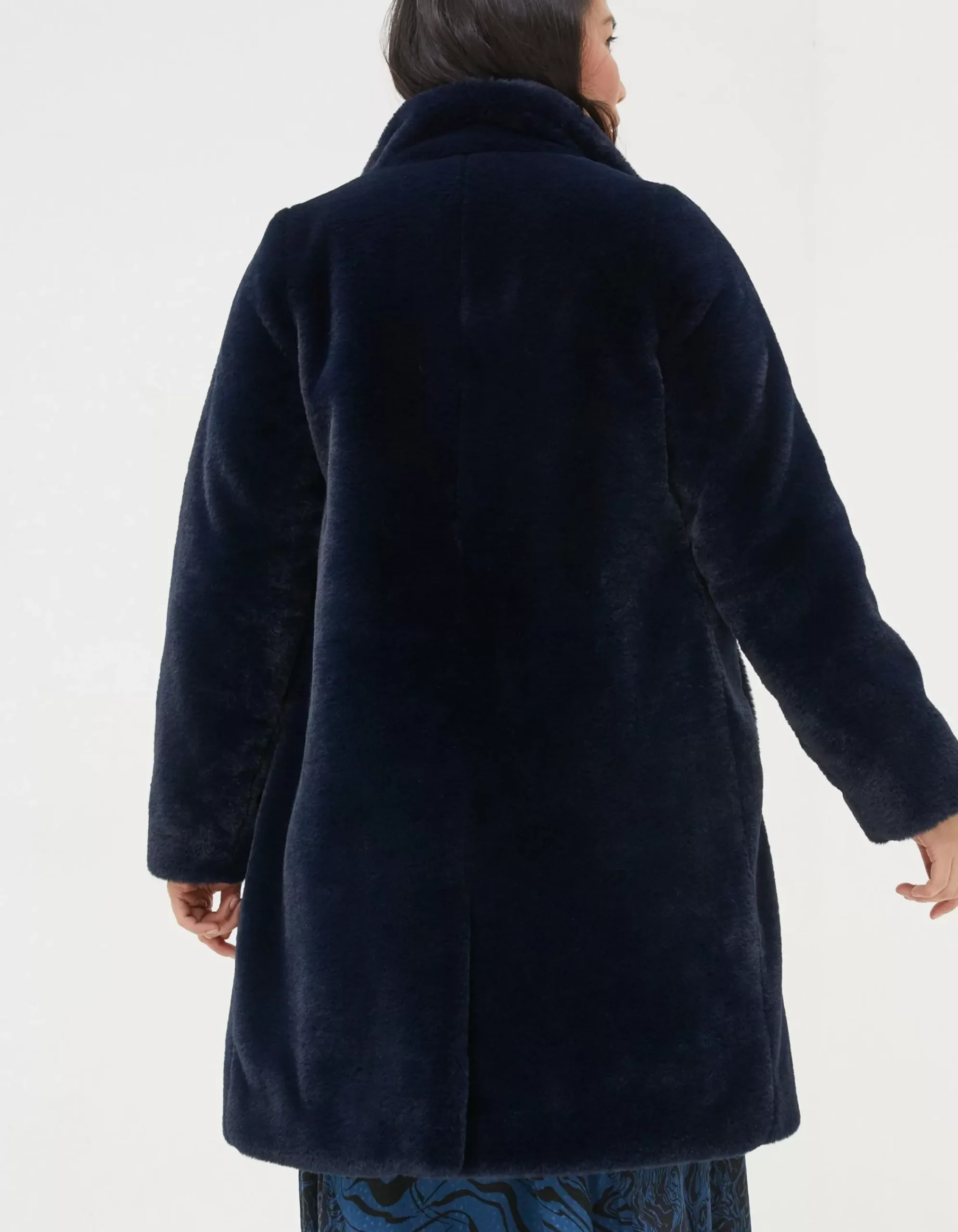 FatFace Freya Faux Fur Long Coat Navy Hot