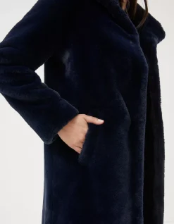 FatFace Freya Faux Fur Long Coat Navy Hot
