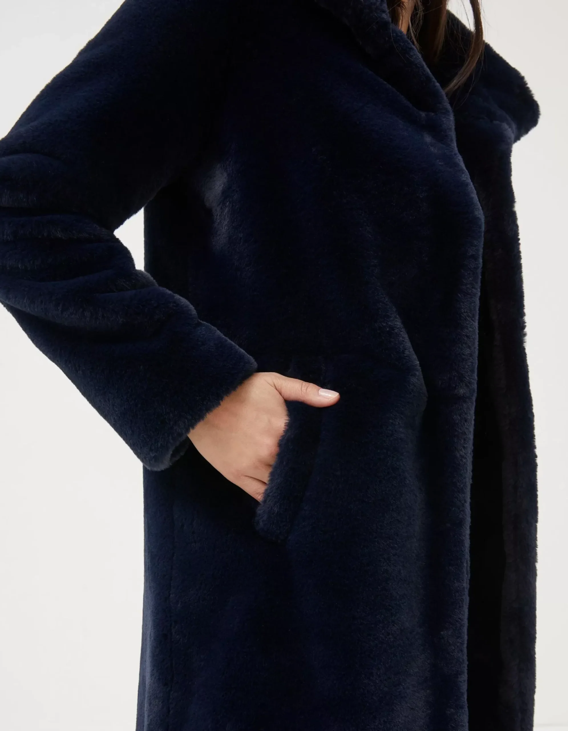 FatFace Freya Faux Fur Long Coat Navy Hot
