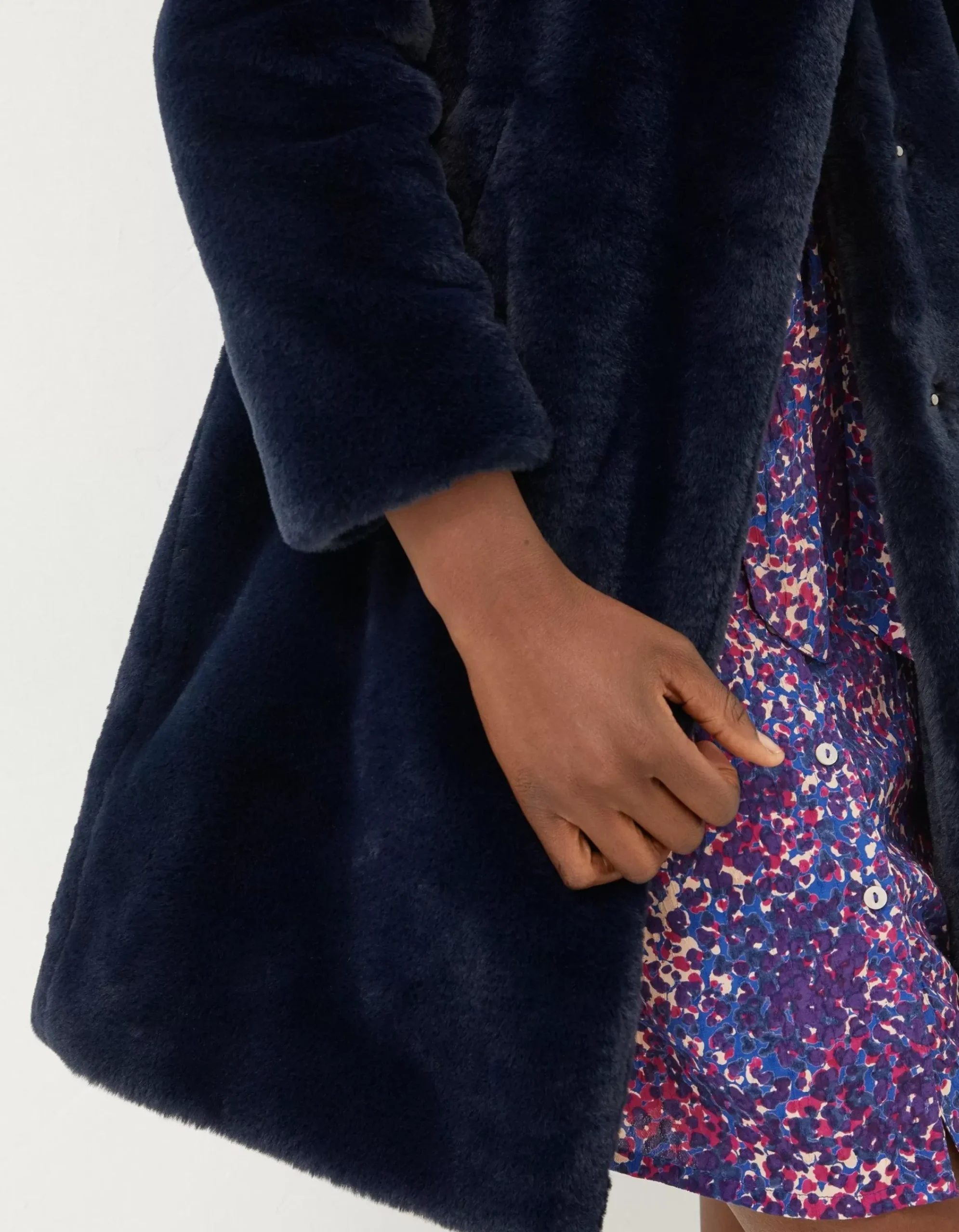 FatFace Freya Faux Fur Long Coat Navy Hot