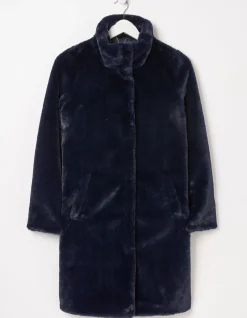 FatFace Freya Faux Fur Long Coat Navy Hot