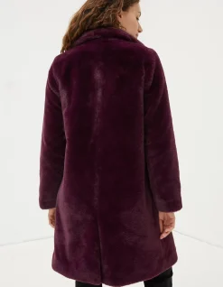 FatFace Freya Faux Fur Long Coat Purple Outlet