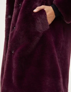 FatFace Freya Faux Fur Long Coat Purple Outlet