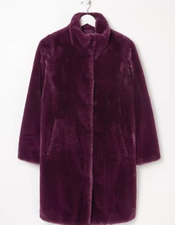 FatFace Freya Faux Fur Long Coat Purple Outlet