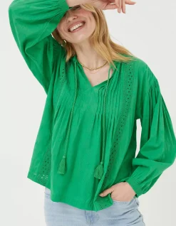 FatFace Freya Green Lace Blouse Bright Green Clearance